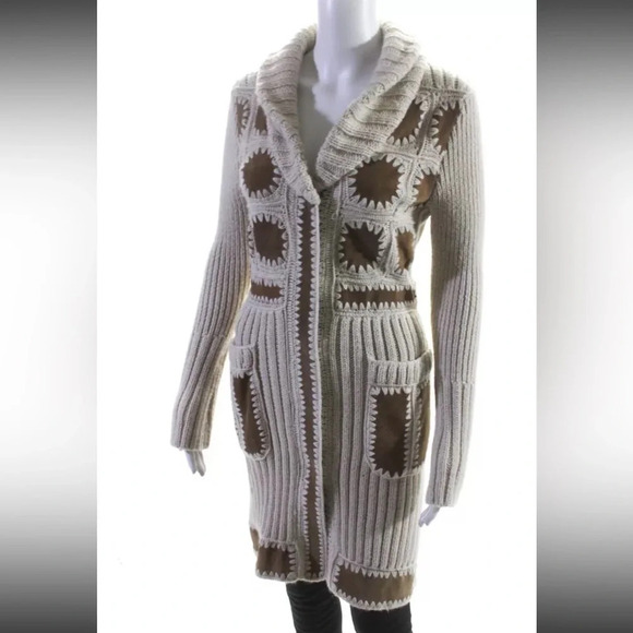 Haute Hippie 100% Superfine Alpaca Knit Sweater Coat Duster Granny Square XS - Picture 3 of 12